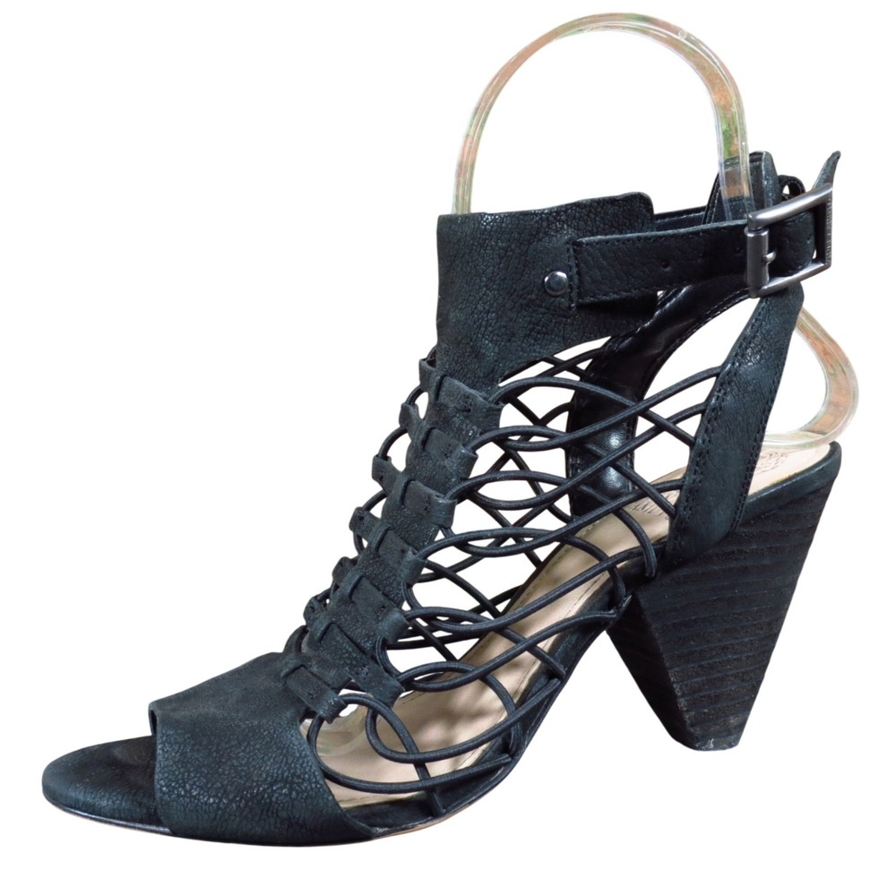 Vince Camuto Evel Women Caged Sandal Size 6 Dressy Evening Black Leather
